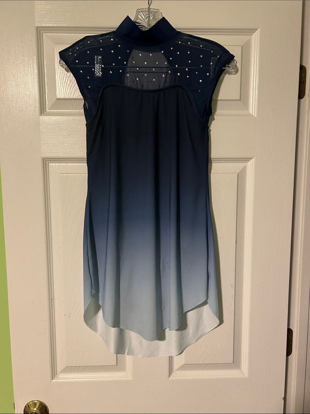 Weissman Navy to Light Blue Ombre High Neck Sleeveless Dress